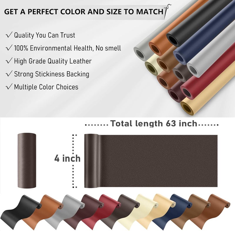 YAFLC Self Adhesive Leather Repair Tape Kit, 4"x 63" Leather Repair Patch for Furniture, Leather Repair Patch for Car seat, Sofas, Couch, Boat Seat Dark Coffee - Image 5